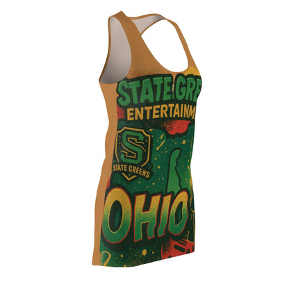 Racerback Dress, Ohio Graphic Print, Fun Summer Fashion for Women, Festival Outfit, Casual Wear, Vibrant Style