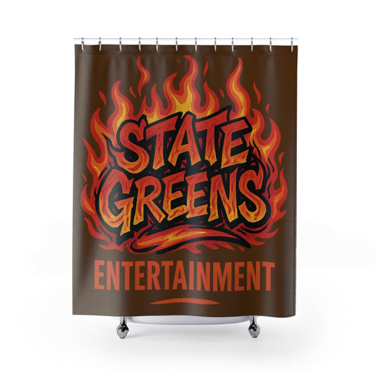 Bold Flame Shower Curtain with State Greens Entertainment Design, Bathroom Decor, Gift for Gamers, Unique Home Accessories, Fun Art.