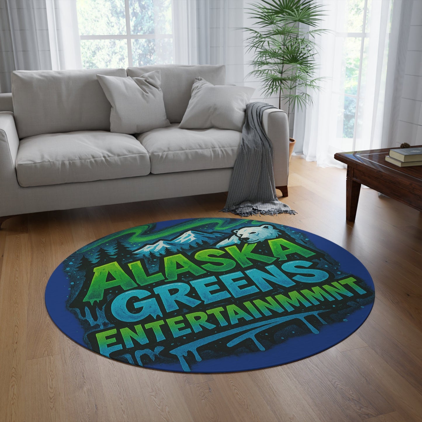 Alaska Greens Round Rug, Cozy Floor Mat, Nature Decor, Wildlife Themed, Gift for Nature Lovers, Soft Accent Rug - Round Rug, Floor Mat,