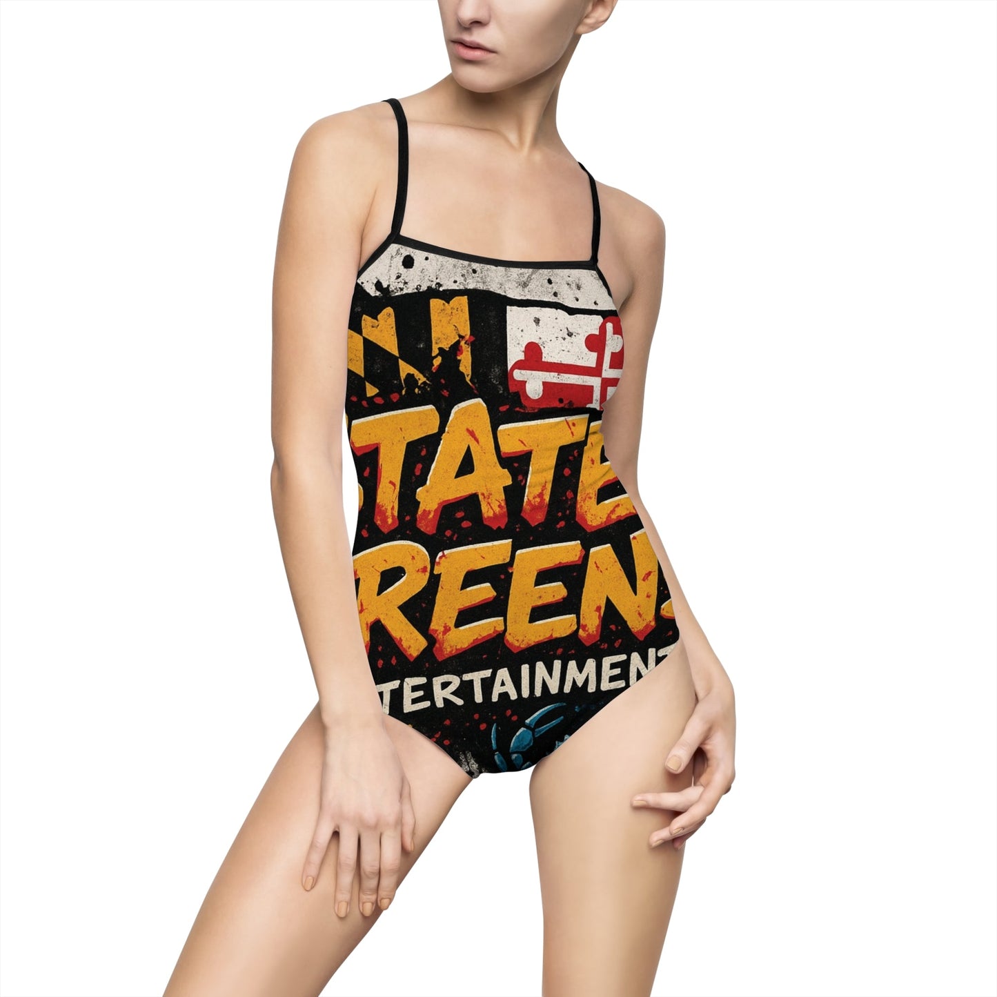 Retro State Screens Swimsuit, Vintage Swimwear, Beach Party Outfits, Fun Pool Day Attire, Vacation Essentials, Women's One-piece Swimwear