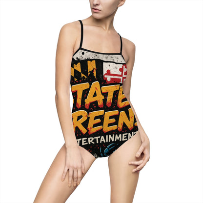 Retro State Screens Swimsuit, Vintage Swimwear, Beach Party Outfits, Fun Pool Day Attire, Vacation Essentials, Women's One-piece Swimwear