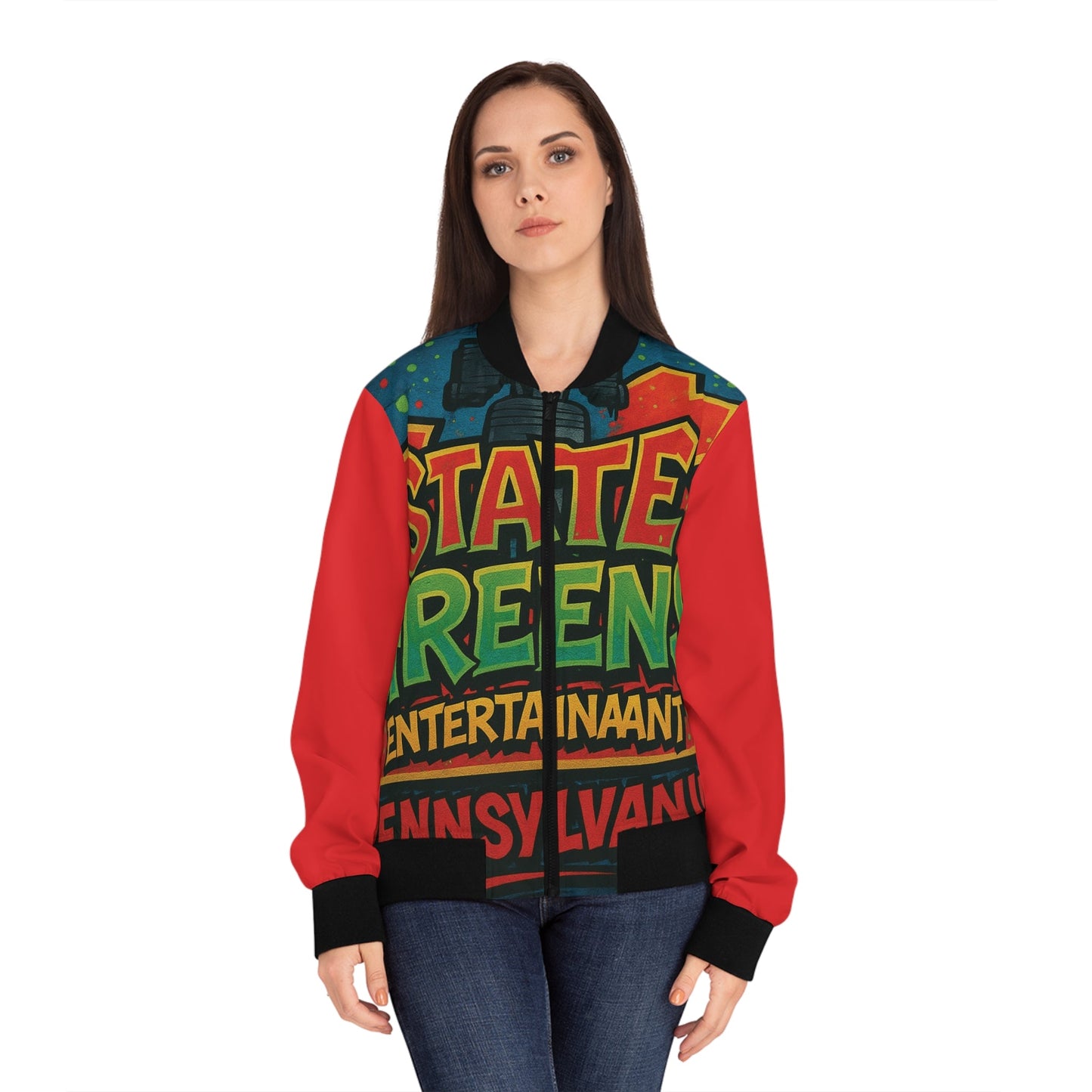 Bomber Jacket, Street Art Style, Women's Outerwear, Customizable Fashion, Urban Chic Look, Gift for Women, Trendy Trendsetter, Vibrant